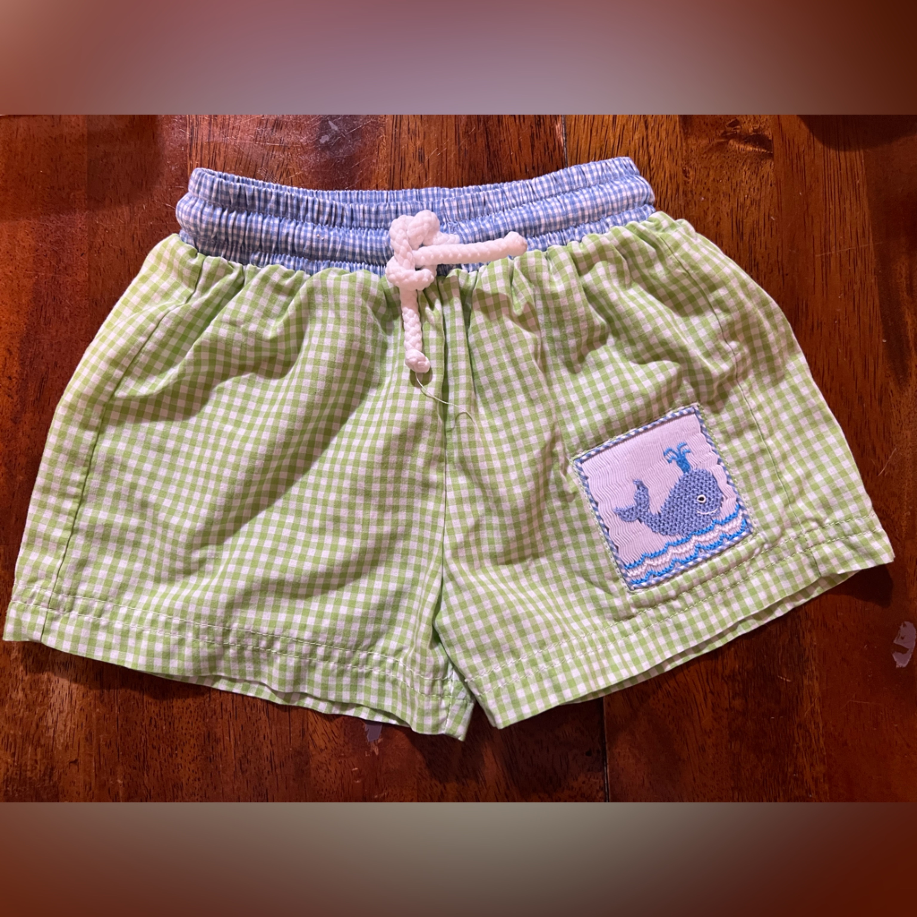 Anavini Swimwear, Baby Swim Trunks, Size 3 Months. Green Blue